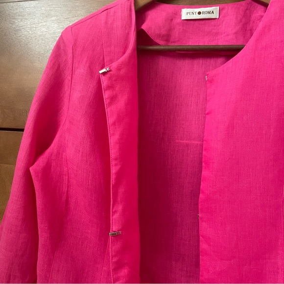 Punt Roma 100% Linen Blazer Jacket Sz 10 Pink 3/4 Sleeve Office Summer Feminine - Picture 5 of 12